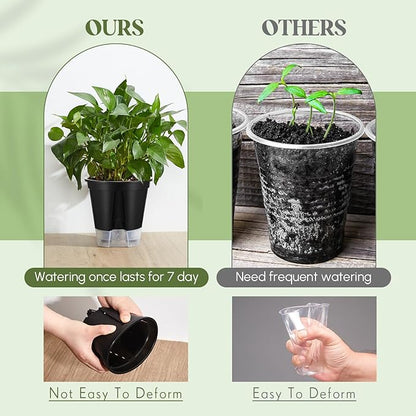 Self Watering Pots for Indoor Plants with Deep Reservoir and High Drainage Holes for Outdoor Plants and Flowers, Bare Root Planter(4.72'', 5.91'', 7.09'',Black,9 Pcs)