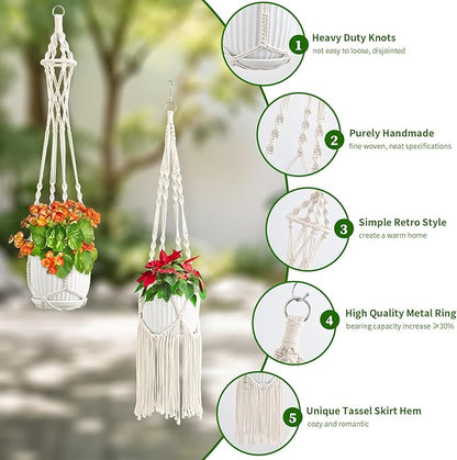 Macrame Plant Hangers, 6Pack Hanging Plant Holders Indoor w/ 6 Set Hooks Handmade Cotton Rope Plant Hangers Set Flower Pots Holder Stand Boho Home Decor Hanging Planters for Indoor Outdoor Plants