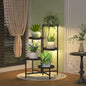 iDavosic.ly 5 Tier Large Plant Stand Indoor with Grow Light, Tiered Corner Metal Outdoor Flower Display Holder Shelf with 10 Inch Wide Tray, Folding Tall Rack for Patio Porch Living Room, Black