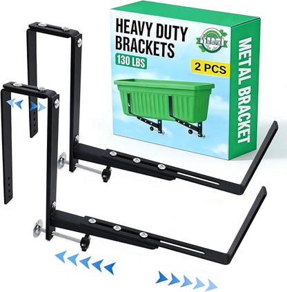 Halatool 2-Pack Adjustable Window Box Bracket, Heavy Duty Wall Mount Planter Holder for Outdoor Window Flower Boxes on Balcony, Porch, Fence and Patio