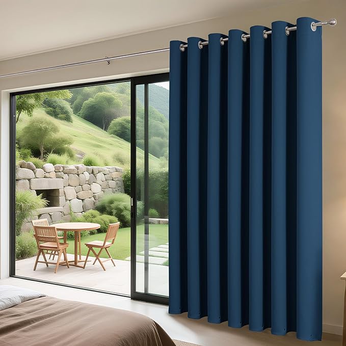 Joydeco Blackout Patio Sliding Door Curtains 108 Inches Long, Grommet Privacy Room Divider Curtains, Extra Wide Thermal Blackout Drapes for Bedroom Living Room (Navy Blue, 80Wx108L, 1 Panel)