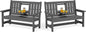 SERWALL Outdoor Bench with Cup Holder, 58" HDPE Garden Park Bench Suitable for 3 Person, All Weather Patio Benches with High Backrest and Wide Armrests for Garden, Park, Yard, Front Porch, Grey