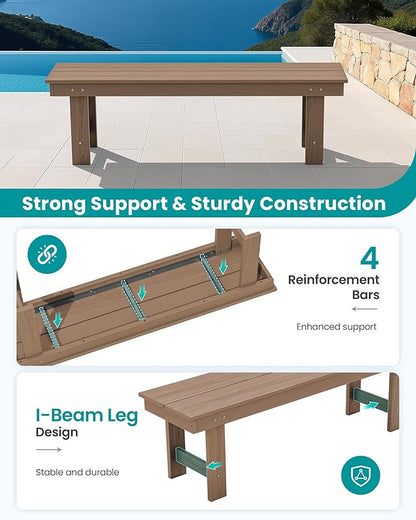 SERWALL 2-Person Outdoor Bench Backless, HDPE Outdoor Benches Weatherproof, 700 Lbs Weight Capacity, Poly Lumber Patio Furniture for Garden, Porch and Park, Brown