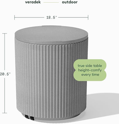 Veradek 21in Outdoor Cooler Side Table, Modern, Stone-Plastic Composite, Gray, Weather Resistant, Made in Canada