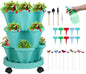 Vertical Planter 3 Tier Stackable Planters Garden Planters Strawberry Herb Flower and Vegetable Planter Indoor Outdoor Gardening Pots with Removable Wheels and Tools