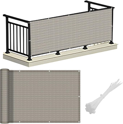 LOVE STORY Balcony Privacy Screen, 3.3'x19.7' Deck Shield Screen Fence Cover,UV Protection and Weather-Resistant,3FT Height for Deck, Patio, Backyard, Outdoor Pool, Porch, Railing, Beige-Grey