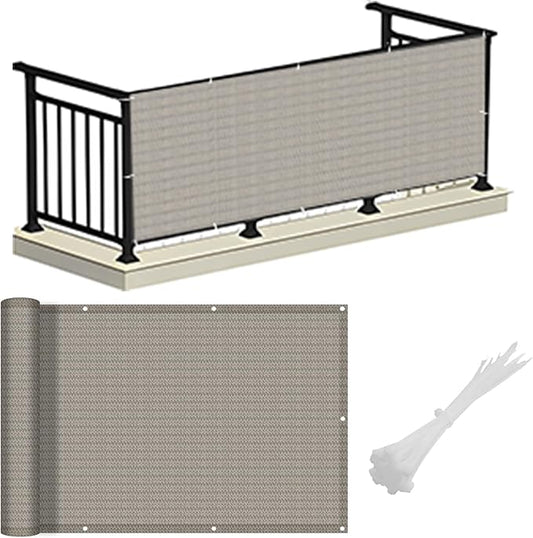 LOVE STORY Balcony Privacy Screen, 3'x10' Deck Shield Screen Fence Cover,UV Protection and Weather-Resistant, 3 FT Height for Deck, Patio, Backyard, Outdoor Pool, Porch, Railing, Beige-Grey