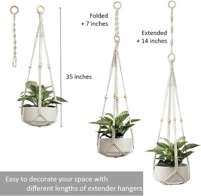 CADNLY Macrame Plant Hangers Indoor – Rope Hanging Plant Holder with Extender - Boho Hanging Planters Indoor - White Macrame Hanger Outdoor Flower Pot Holder from Ceiling Wall 3 Pack 6 Hooks