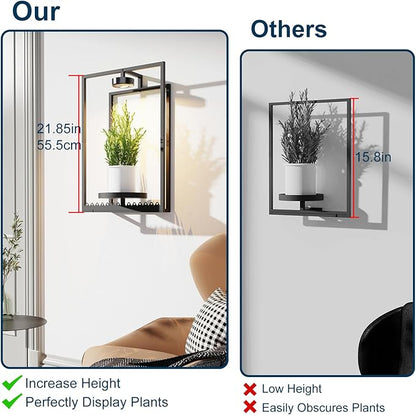 Shineled Wall Plant Holder, Indoor Plants Holders with Remote Grow Lights, Plant Shelves Hanging Planters, Framed Plants Holder for Living Room, 2 Pack