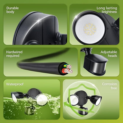 Philips 44W 4200 lm LED Security Light Outdoor w/PIR Motion Sensor, 5000K Daylight Flood Light, Waterproof, Dusk to Dawn, 2 Heads, 4 Modes