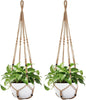 Mkono 43 Inch Macrame Plant Hanger Large for up to 12 Inch Pot Extra Long Hanging Plant Holder No Tassels Hanging Planter Basket with Wood Beads for Indoor Outdoor Home Decor, Brown, Set of 2