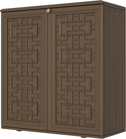Storage Box Outdoor Caninet,Resin Indoor Storage Box Waterproof Outdoor Storage Cabinets for Patio/Garden/Backyard, Size 34.3''L*15''W*36.2''H(Brown)