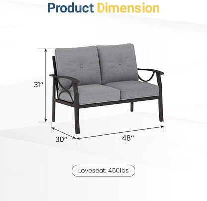 RoyalCraft Patio Loveseat, All-Weather Outdoor 2 Seats Sofa Couch,Khaki Metal Furniture with Gray Cushions