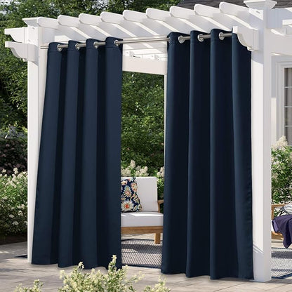NICETOWN Indoor Blackout Outdoor Curtain for Patio Waterproof, Living Room Thermal Insulated Durable Outside Vertical Blinds for Yard Party/Picnic/Bathroom, 1 Panel, Navy Blue, W52 x L95