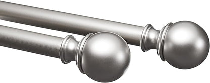 Amazon Basics Adjustable Heavy Duty Curtain Rod for Windows, Round Finials, 1-Inch Rod, 72" to 144", Nickel, 1-Pack