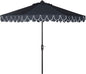 SAFAVIEH 9ft Outdoor Patio Umbrella, Round, Valance, Navy & White Trim, Auto Crank Tilt, UV Resistant for Deck, Backyard, Poolside (PAT8006A)