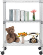 BestOffice | 3-Tier Wire Storage Shelves with Wheels | 23x13x31 | Chrome | Adjustable Racks | Heavy-Duty Metal Shelf, Holds Upto 170 lbs | No-Tool Assembly | Ideal for Home & Garage Shelving
