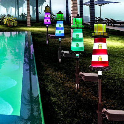 Solar Powered Waterproof Garden Lights 4 Pack – Lighthouse Design for Outdoor Garden Lighting, Backyard Decorations & DIY Backyard Patio, Must-Have for Patio Lovers