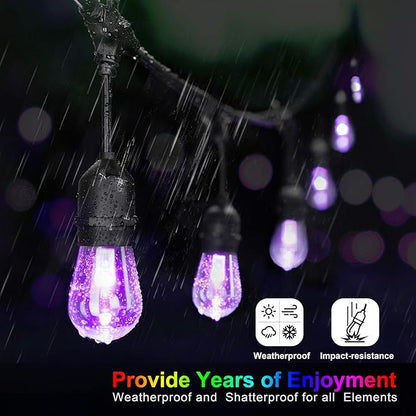 Mlambert 144Ft(3x48ft) Multicolor Outdoor Patio Lights, Dimmable RGB Cafe String Lights with 45+6 Waterproof LED Bulbs for Garden Bistro-Black 3 Pack