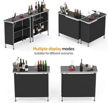 VINGLI 39" Portable Bar Table, 3-Tier Shelves, Mobile Bar Table for Events, Party, Camping, Picnic, Tradeshow, Indoor with Black Skirt(1 Pack) (2, 39")