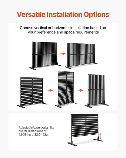 VEVOR Metal Privacy Screen, 44" W x 72" H Freestanding Modern Privacy Fence, Garden Divider Panel with Extended Base & Reinforcement Fixed, Freestanding Outdoor Divider for Garden, Indoor, Courtyard