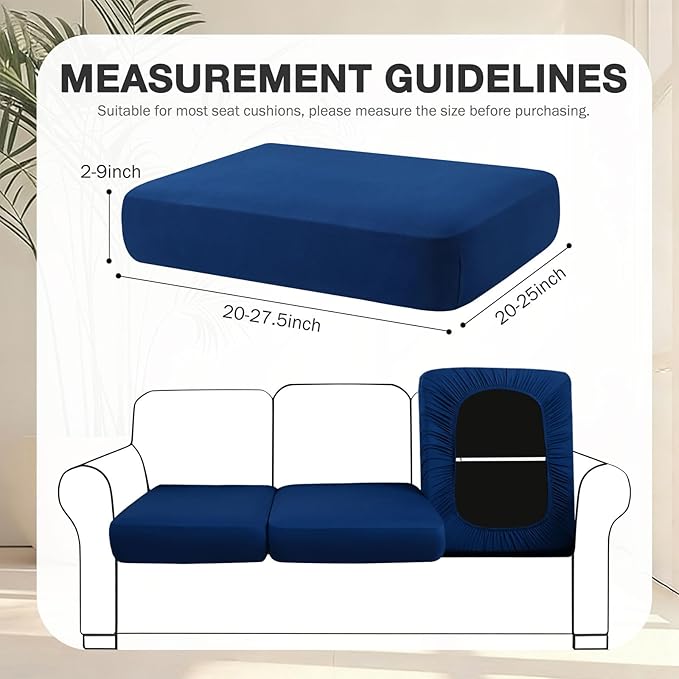 Cushion Covers, 8-Piece Navy Stretch Set with Non-Slip Straps