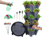DUNCHATY Stackable Planter, Vertical Strawberry Planter with Garen Tool Set, Self Watering Garden Planter Indoor/Outdoor 5 Tier Herb Planter Pots for Growing Vegetables and Succulents, Dark Gray