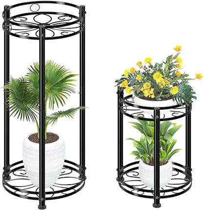 Simple Trending Round Plant Stand Indoor Outdoor, Waterproof Metal Tall 31” Plant Shelf Holder, Heavy Duty Flower Pot Display Rack, 2 Pack, Black