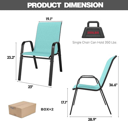 Patio Dining Chairs Set of 6, Stackable Light Blue Mesh
