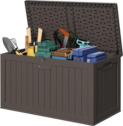 Deck Box, 240 Gallon Lockable Outdoor Storage in Brown