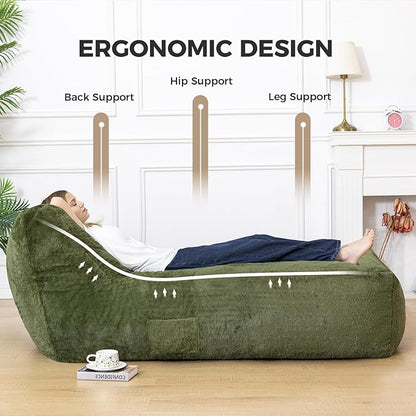 Giant Bean Bag Lounger Chair for Adults with Soft & Cozy Plush Fabric,Memory Foam Filled Beanbag Chair for Family Living Room,Bedroom and Game Room (Olive Green)