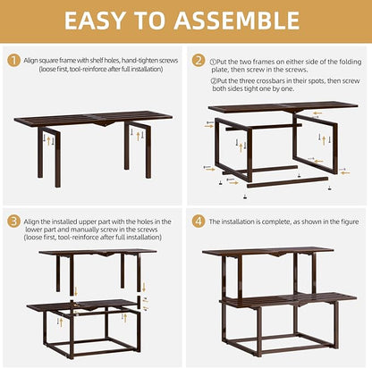 Metal Plant Stand, Foldable Heavy Duty Indoor, Window Iron Plant Shelf - Mid Century Modern Slatted Display for Patio, Garden, Living Room Load Bearing 330 lbs 26" L x 20.2" H x 17.7" W 2 Tier Coffee
