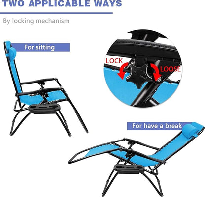 Homall Zero Gravity Chair Adjustable Folding Lawn Lounge Chairs Outdoor Lounge Gravity Chair Camp Reclining Chair with Pillows for Poolside Backyard and Beach Set of 2 (Sky Blue)