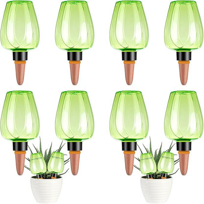 8 Pcs Plant Watering Globes Self Watering Planter Insert Plants Top Fill Water Device Plastic Water Bulbs Slow Release Terracotta for Plants, Green