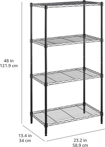 Amazon Basics 4-Shelf Steel Wire Storage Shelves for Garage, Adjustable Metal Shelving Unit, 200 lbs Per Shelf, 23.2" W x 48" H x 13.4" D, Black | Sturdy, Adjustable, Easy Assembly, Storage