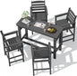 SERWALL Outdoor Bar Set - 4 Adirondack Bar Chairs & Bar Height Table with 1.6" Umbrella Hole, All-Weather HDPE Patio Furniture for Poolside, Backyard, Garden - Grey