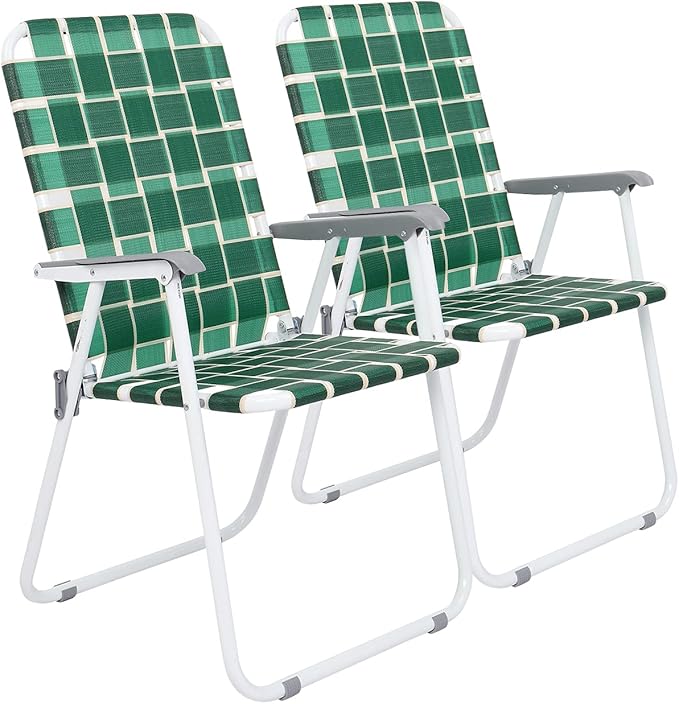 Folding Lawn Chairs, Set of 4, Dark Green Metal Frame