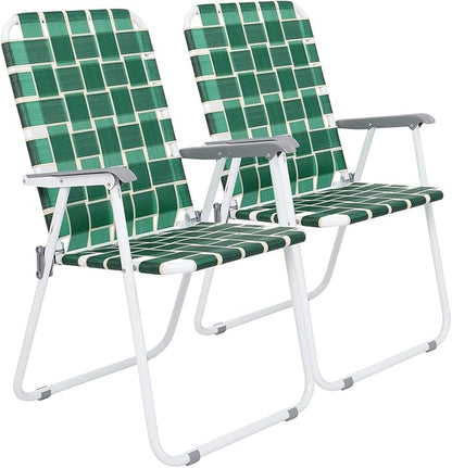 Folding Lawn Chairs, Set of 4, Dark Green Metal Frame