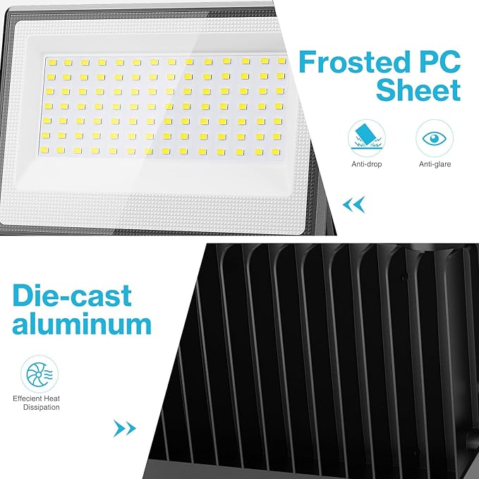 Olafus 2 Pack 130W LED Flood Light Outdoor, 13000lm LED Work Light with Plug, IP66 Waterproof Exterior Security Lights, 6500K Daylight White Outside Floodlights for Playground Yard Stadium Lawn