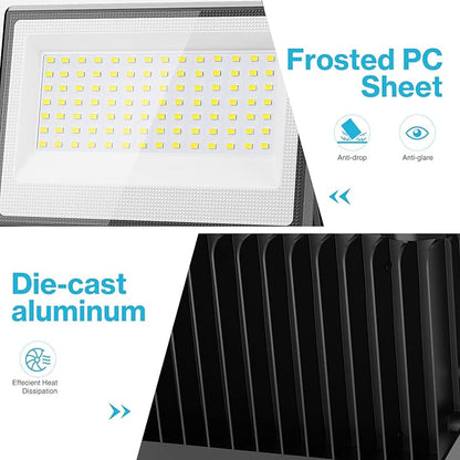 Olafus 2 Pack 130W LED Flood Light Outdoor, 13000lm LED Work Light with Plug, IP66 Waterproof Exterior Security Lights, 6500K Daylight White Outside Floodlights for Playground Yard Stadium Lawn