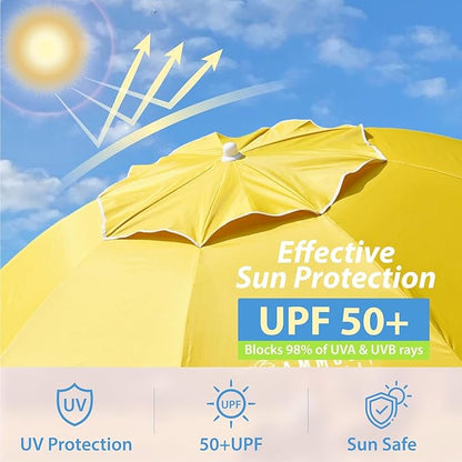AMMSUN Shade Umbrella, Premium Portable Umbrella with Stand, 6.5ft Lightweight Free Standing Canopy for Sporting Games, Adjustable Instant Sun Protection and Easy to Carry, Yellow