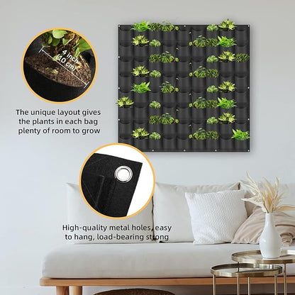 Hanging Planting Grow Bags, 72 Pockets Hanging Vertical Wall Planter Wall Mounted Grow Bag Outdoor Indoor Gardening Vertical Greening Flower Container, Planting Bags Storage Bags(1.0 m × 1.0 m, Black)