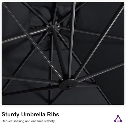PURPLE LEAF 11.5' X 11.5' Telescopic Patio Umbrella with Base Included Lifting Cantilever Offset Square Large Umbrella for Pool Outdoor Patio Deck Garden Grey