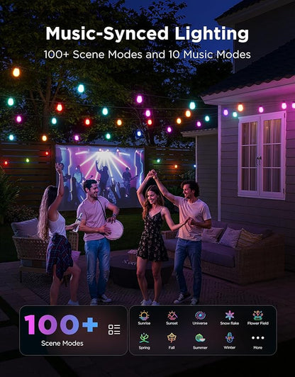 Govee S14 Bulb Outdoor String Lights 2, 96ft Smart RGBIC Warm White Patio Lights with 15 LED Bulbs, 111 Scene Modes for Outdoor Decor, Upgraded IP66 Compatible with Alexa, Google, Matter, APP Control