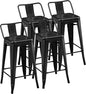 Yaheetech Bar Stools Set of 4, Metal Counter Height Chairs, 26 Inch Industrial Kitchen Stools with Backrest and Footrest for Indoor/Outdoor, Matte Black