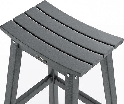VINGLI 29" Outdoor Bar Stools Set of 2, HDPE Poly Lumber Bar Chairs with Footrest, Weather Resistant Patio Barstools for Bar, Kitchen Counter, Yard (Gray, 29 Inch 2 PC)
