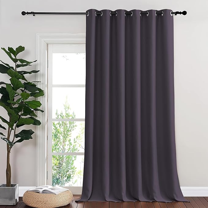 NICETOWN Room Divider Curtain 132 Inches Long, Wide Blackout Sliding Door Curtain for Bedroom, Room Darkening Privacy Window Curtain for Patio Door (1 Panel Set, Greyish Purple, 80 x 132 Inch)