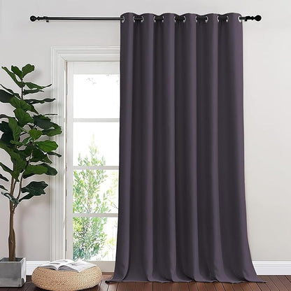 NICETOWN Sliding Door Curtain 108 Inches Long - Blackout Thermal Insulated Grommet Room Divider Privacy Drape for Patio Glass Door, 1 Panel, Greyish Purple, 100 Inch Extra Wide