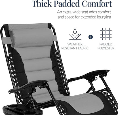 Best Choice Products Oversized Padded Zero Gravity Chair, Folding Outdoor Patio Recliner, XL Anti Gravity Lounger for Backyard w/Headrest, Cup Holder, Side Tray, Polyester Mesh - Gray