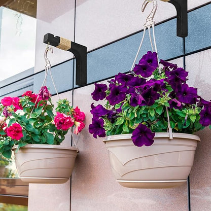 2 Pack Plant Hanger Hooks for Indoor Hanging Plants, Farmhouse Wooden Hanging Basket Wall Hooks for Outdoor Flower Pots Lanterns Wind Chime Lights Garden Decoration